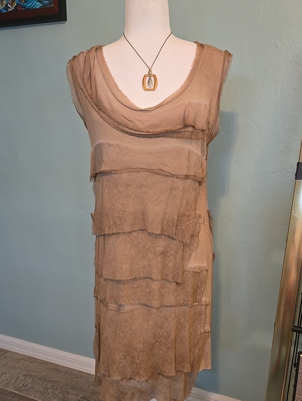 Sleeveless Layered Tan Women's Dress - Casual Chic
